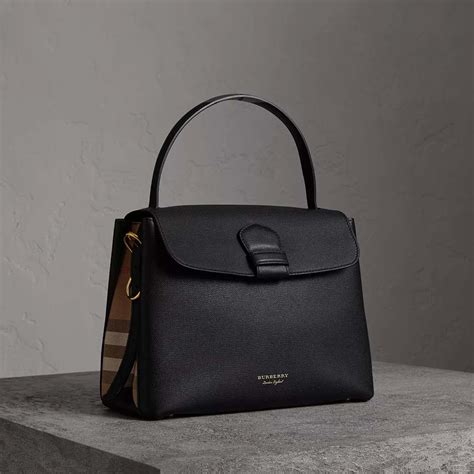 burberry medium leather and house check tote bag in black|burberry bridal collection tote bag.